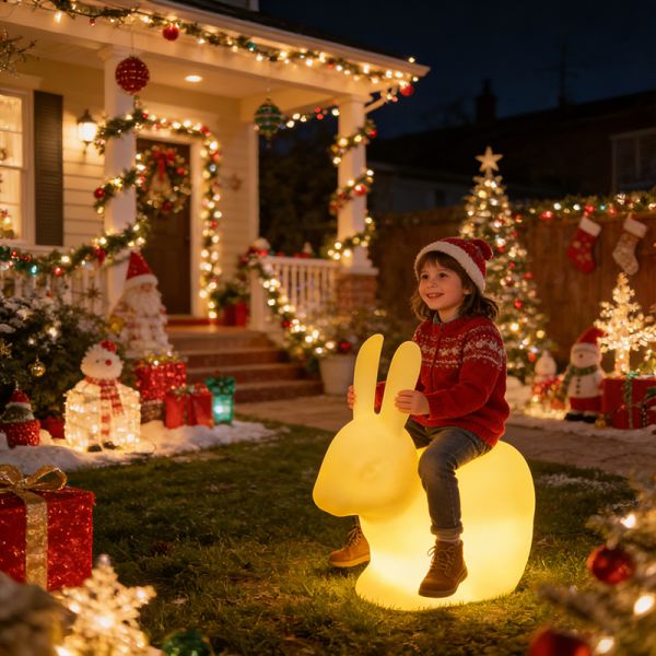 Kids LED Rabbit Chair Night Light – Bunny Seat Lamp for Indoor Playrooms, Bedroom Decor and Outdoor Garden Lighting