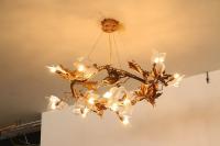 H65 Copper Body Art Glass Maple Leaf Pendant Chandelier Lights Modern ISO9001