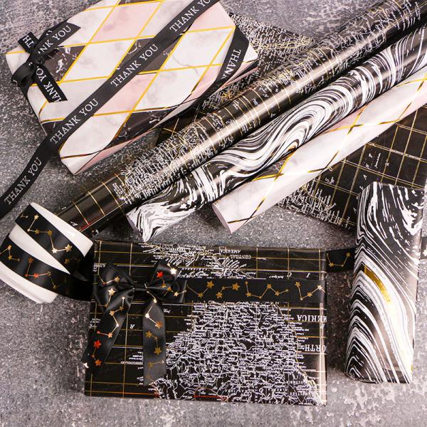 Christmas Box Decoration Black Wrapping Paper Roll with Wood Pulp and Party Packaging