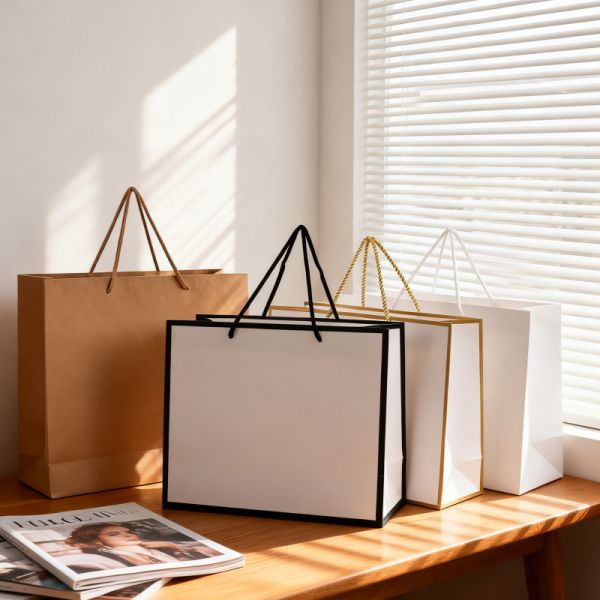 Multi-color Border Printed White Cardstock Tote Bags Gift Bags Clothing Store Tote Bags