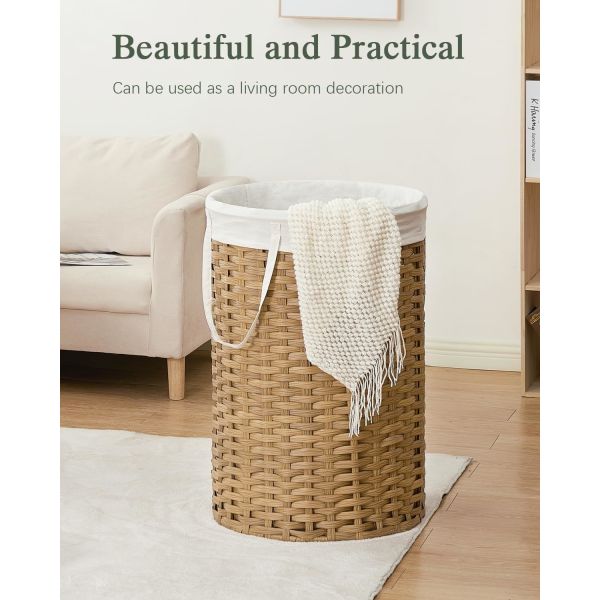 Large Laundry Hamper Laundry Basket Round Handwoven Wicker Laundry Baskets Rattan Laundry Basket With Removable Bag Handles 2 Mesh Bags For Living Room Bedroom Natural