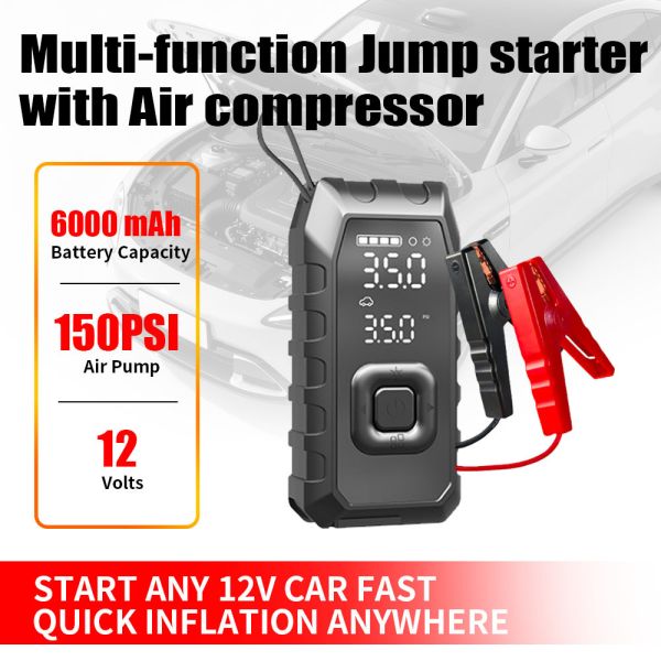 ABS Jump Starter With Tyre Inflator 0-150PSI Portable Battery Jump Starter Air Compressor For Car Tires