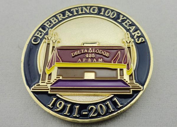 Gold Plating Metal Zinc Alloy, Iron, Brass Laser Engraved Personalized Coins / A.F. & A.M. Coin for Promotional Gift