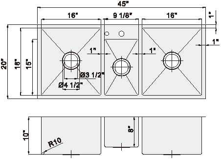 Triple Bowl Square Corner Top Mount Stainless Steel Kitchen Sink 70 X 20 Inches