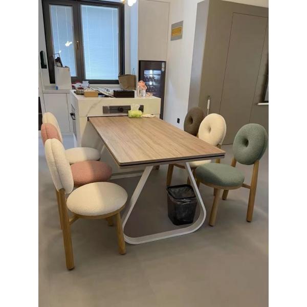 Oak Wooden Cashmere Dining Chairs Lamb Velvet For Modern Office