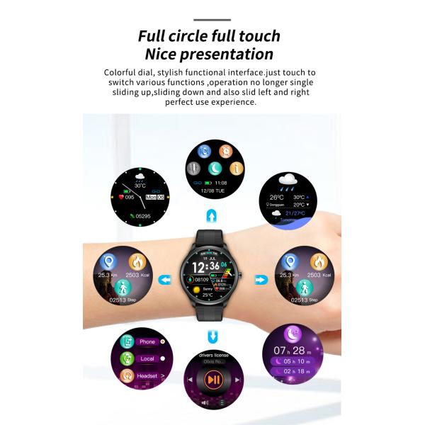 Музыкальный плеер Мужские наручные ЭКГ Смарт-часы 240 * 240 Экран 316L Корпус из нержавеющей стали