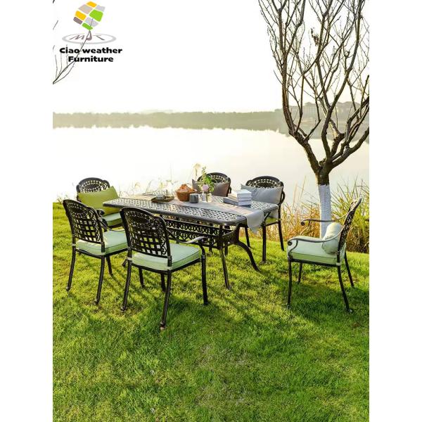 Die Casting Aluminum Luxury Patio Bistro Garden Balcony Furniture BBQ Waterproof Dining Table And Chair For Mail Packing