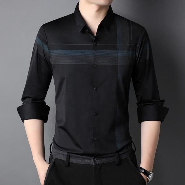Camisas de manga longa com riscas Homens Slim Fit Modas vintage Roupas de Outono Camisa personalizada 2021