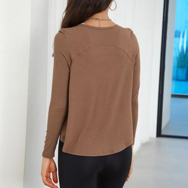                  Spring and Summer New Breathable Quick Drying Knit Sports Cover Long Sleeve Women Running Casual Fitness Yoga Wear Top             