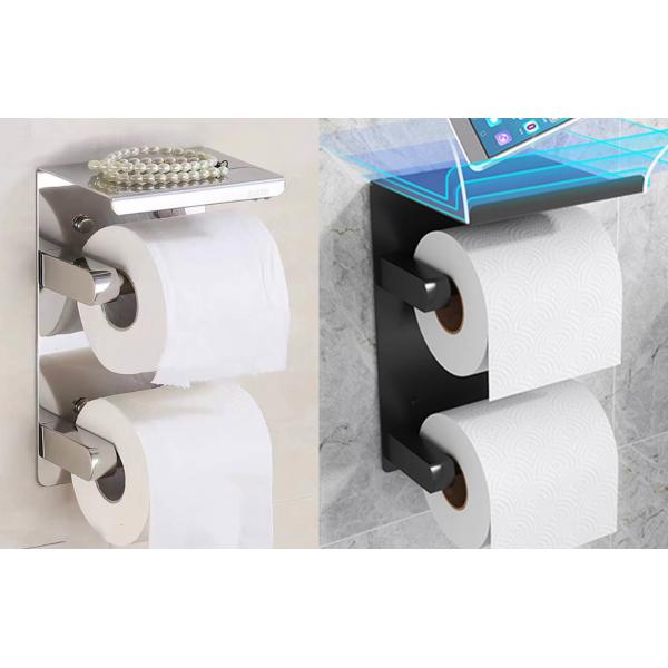 SUS 304 Double Roll Toilet Paper Holder Matte Black Color Multipurpose