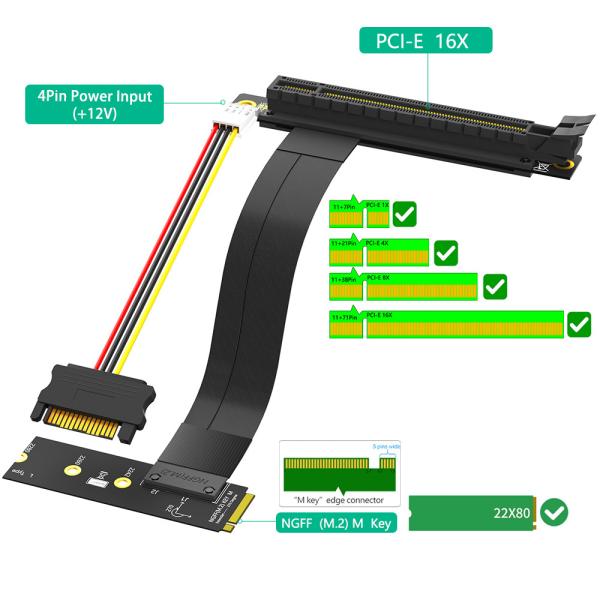 M.2 NGFF Ключ M к кабелю PCI-E Express Extender Карта графики 16x Карта адаптера PCIE Riser Nvme