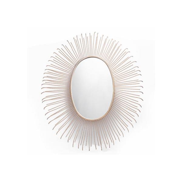 Gold Sunburst Wall Mountable Mirror Oval Sunburst Decoration Metal Frame Distressed Look