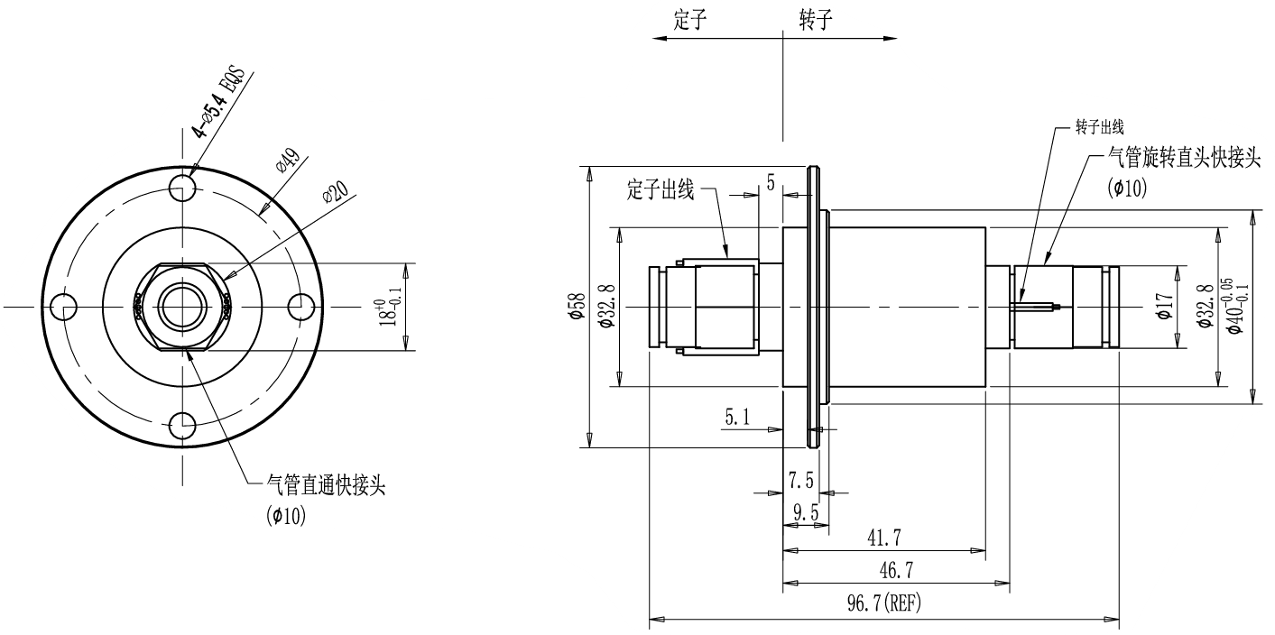 24 Circuits Fluid Rotary Joint Slip Ring 3MPa Integrated With A Threaded Tube Fitting
