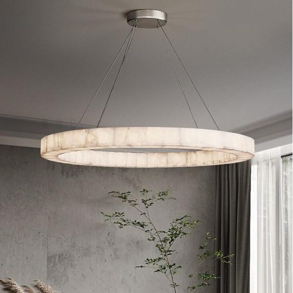 Специальное европейское современное уникальное кольцевое освещение белое естественное светодиодное алабастровое люстра для гостиной