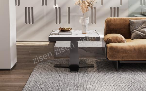 Majestic Insert Marble Top Side Table , Grandeur White Marble End Table