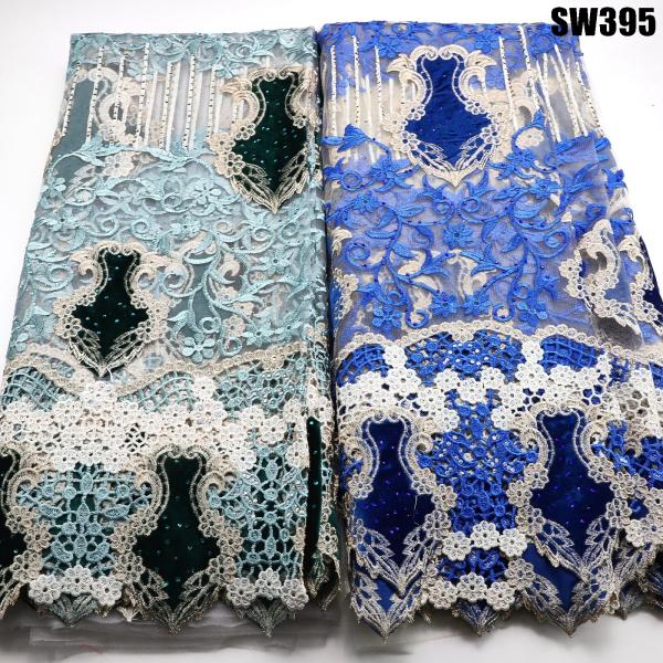 3D Flower Decoration Embroidery Guipure Mix Tulle Velvet Fabric for Dress from Africa