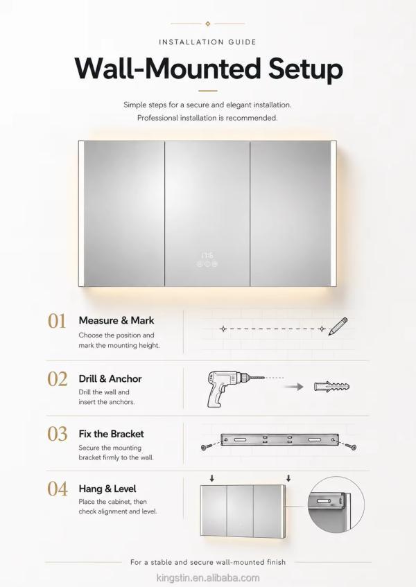 Kingstin Smart LED Bathroom Mirror Cabinet with Lights, Defogger & Clock | Premium Storage Vanity Medicine Cabine