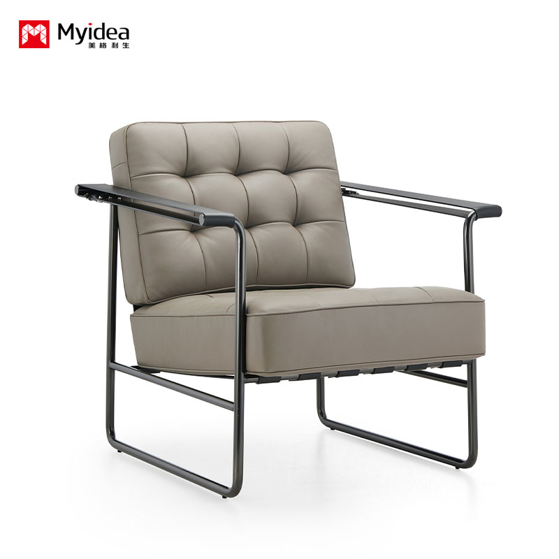 Luxury Single-Seat Leisure Leather Sofa for Manager’s Office – Crafted with Soft Yet Tough Premium Leather, High-Density Rebound Foam Padding for Lasting Comfort, and Durable Carbon Steel Legs