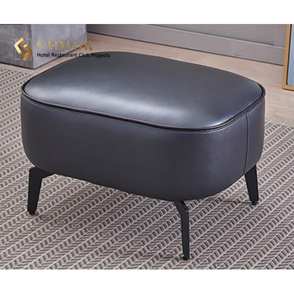 PU Small Living Room Ottoman 62cm Length Black Leather Footstool