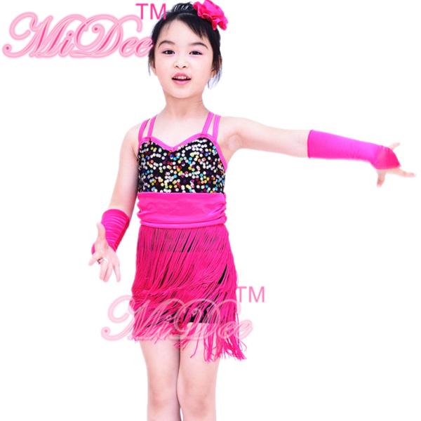 Colorful Latino Dance Wear Black Cerise Waistband 3 Tiers Dance Fringe Skirt