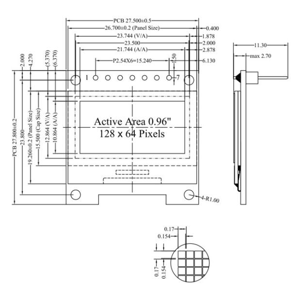 7 штифтов 0,96 дюймовый OLED дисплейный модуль SPI I2C 3V Белый PMOLED с SSD1306 Driver IC
