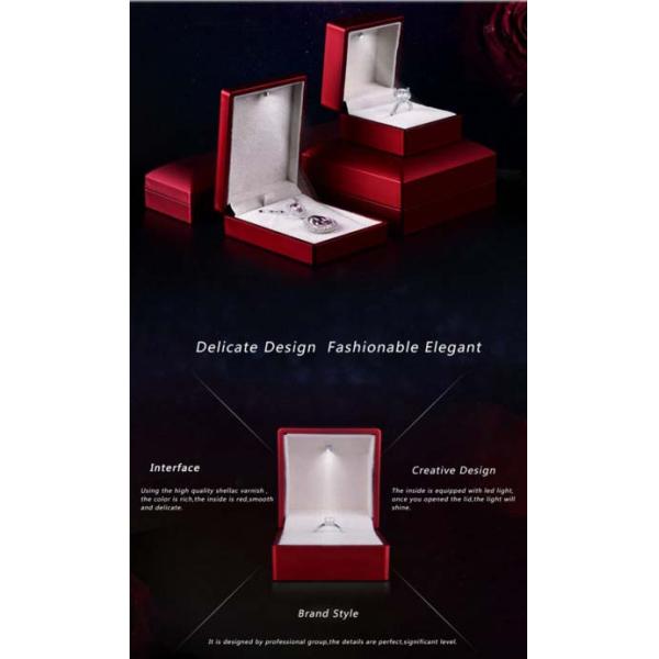 Logo Foiled Plastic Jewellery Box , Wedding Ring Box With Light Long Plush Insert