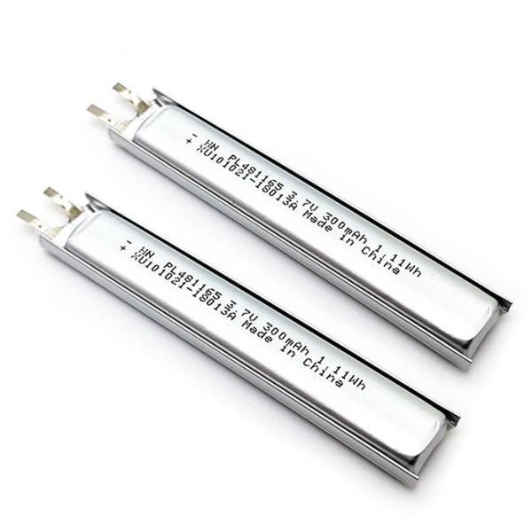 300mAh 3.7V PL491665 Lithium Polymer Battery，Rechargeable Li-Po Battery Cell with Tabs for Bluetooth Devices，RoHS Compliant Made in China