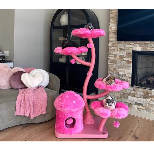 New Design Cat Climbing Tower Condo Indoor Wooden Flower Cat Tree with Natural Sisal Scratching Post