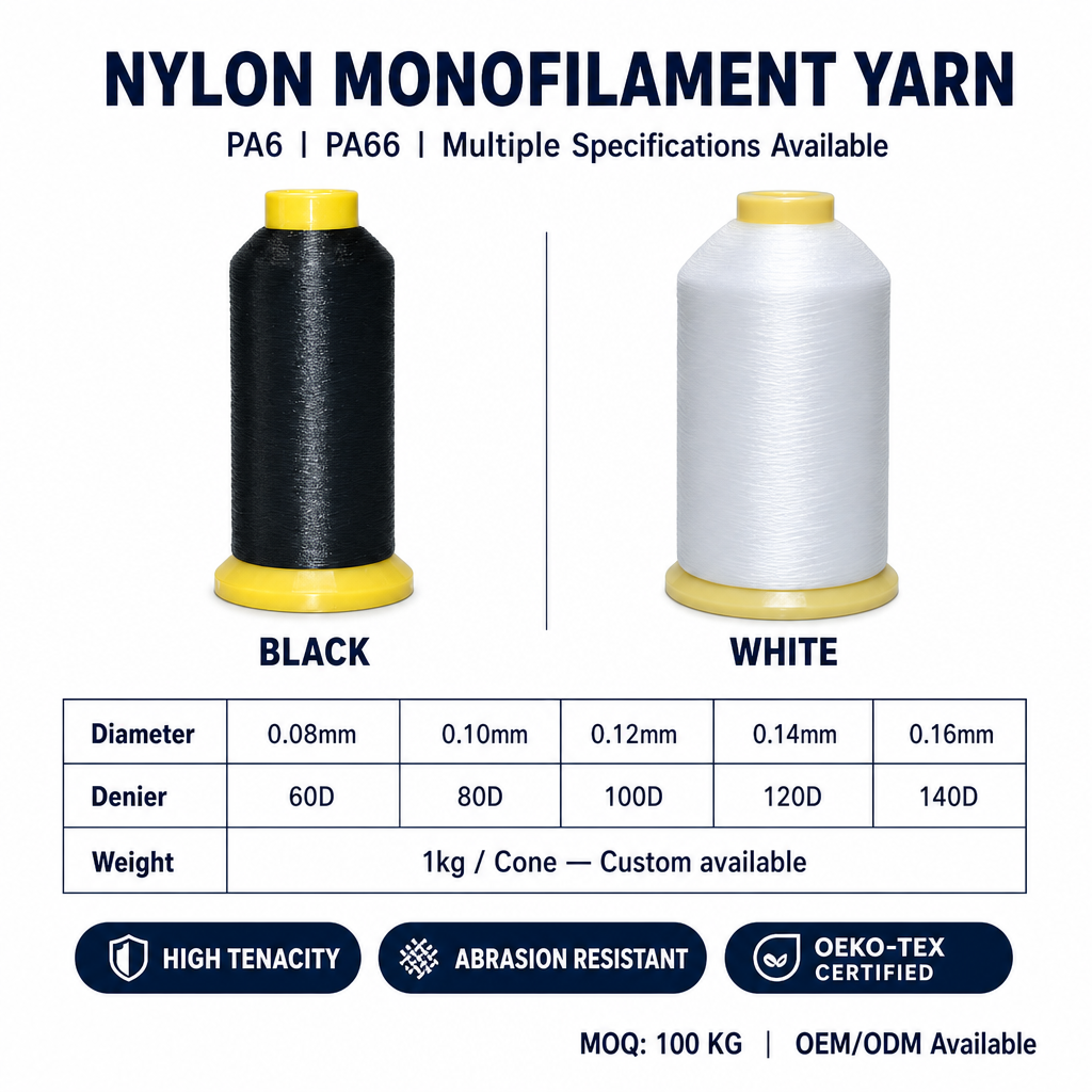 60D 80D 100D  0.10MM 0.12MM 0.14MM Monofilament Yarn Nylon Polyester PP  PE for Weaving Webbing Embroidery Factory Wholesale