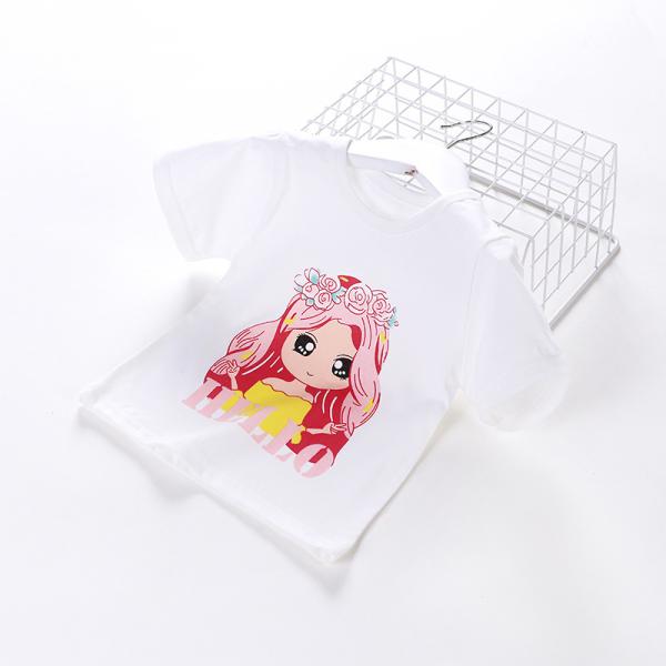 Girls Pattern 1.2M Children Loose Short Sleeve Shirt Cartoon Printed Tshirt For Girls