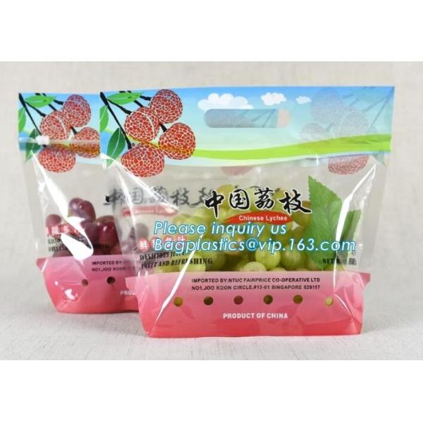 Promotional popular plastic reusable slider zipper food bags, slider ziplock perforated fresh grape packaging bag, fruit