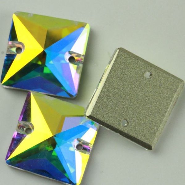 Piedras de cristal de espalda plana con forma cuadrada, deslumbrantes pedrerías