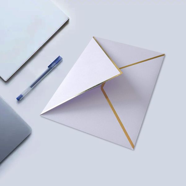Custom White Design Logo Wedding Invitation Envelope With Gold Foil Edge Line