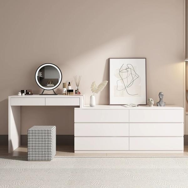 Customized Fabric Leather Wooden Vanity Table Unit Bedroom Nightstand Mirrored Makeup Table