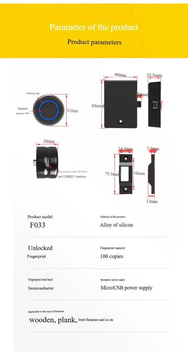 Fingerprint Smart Drawer Lock Double Cabinet Door Lock Free of Punching