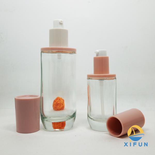 Round Shape Glass Pump Bottles , Transparent Small Lotion Containers