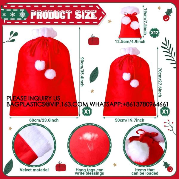 Santa Velvet Gift Bags Bulk Gift Bags Poms Christmas Gift Sack Xmas Velvet Drawstring Bag For Present Wrapping