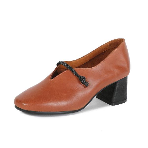 S415 Shoes Square Toe Thick Heel Leather Women'S Shoes Mori Art Simple Handmade Single Shoes Factory Wholesale