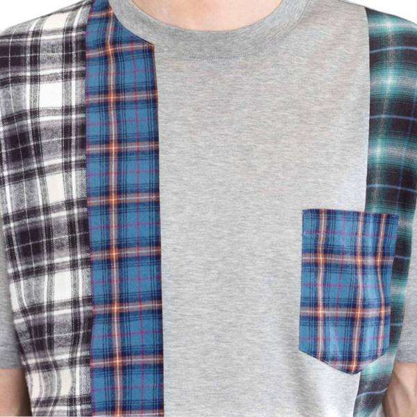 Plaid Stitching Mens Trendy T Shirts Fabric Weight 120 Grams OEM / ODM Available