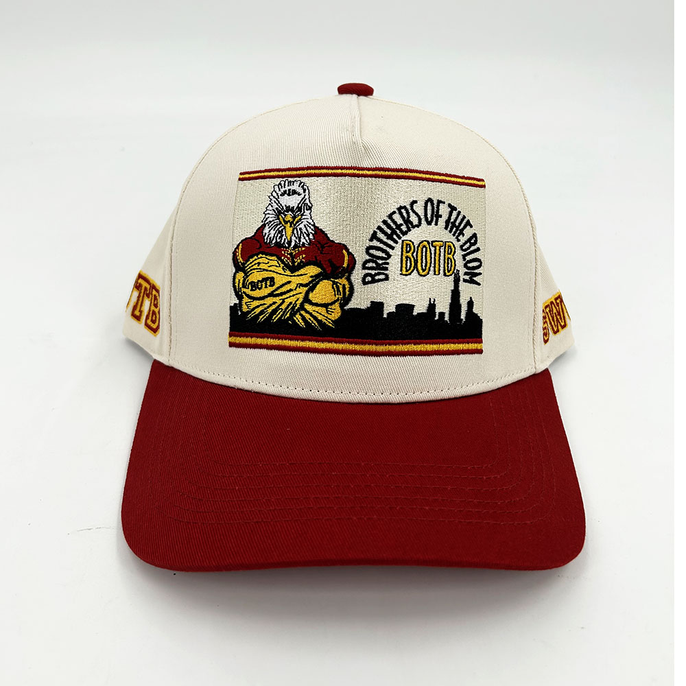 100% Cotton Twill 5 Baseball Caps Panel Two Tone Color With Customize Logo A Frame