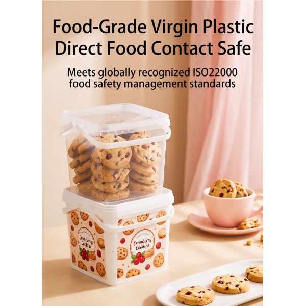 5L Plastic Square Bucket With Dual Handle and Lid Food Grade PP Container