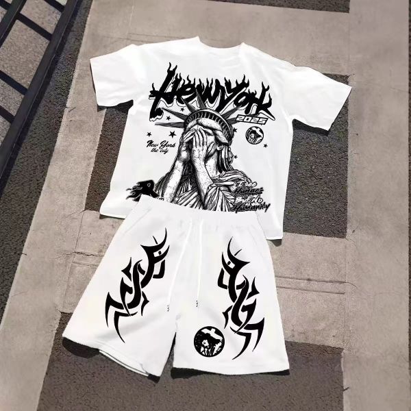 Graphic Design Streetwear Set with Wide-Leg Pants and Breathable Fabric for Urban Fashion