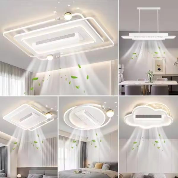 Lumières de ventilateur silencieux à LED modernes avec télécommande, trois couleurs, vent fort, anti-scintillement, sans pales, pour salon, chambre à coucher, salle à manger