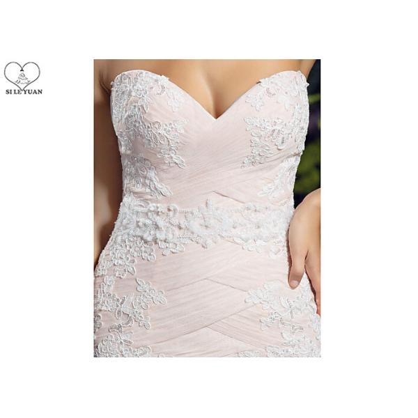 Bandage Lace Strapless Mermaid Bridal Gowns / Organza Pink Mermaid Wedding Gown