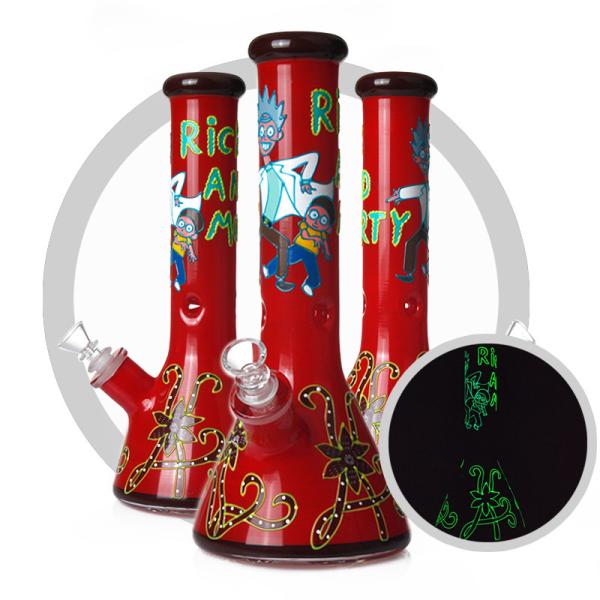 Red 7MM Glass Smoking Pipe Rick and Morty Art Beaker Luminous Bong