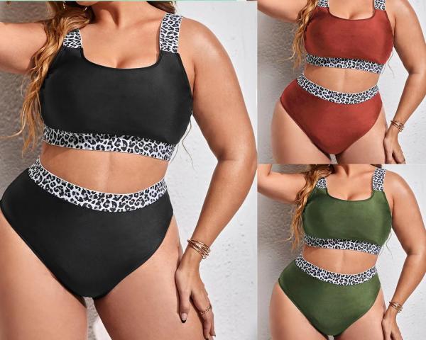Grande roupa de banho sexy preto Gauze Swimsuits das senhoras do tamanho 2 partes mais o tamanho