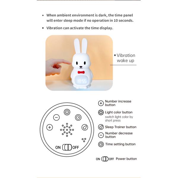 Lâmpada de mesa de silicone com alarme de luz noturna com ecrã LED digital e sono