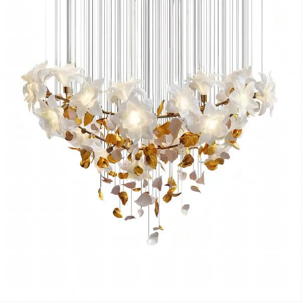 Медь + Имитация Нефритовые цветы Светлая роскошная гостиница Лофт Вилла Кристальная лестница Люстра