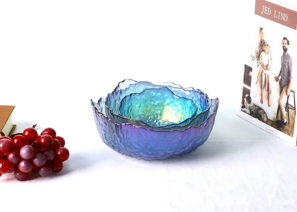Electroplating Luster Gold Rim Lead Free Glass Bowls Irregular Salad Serving Bowels