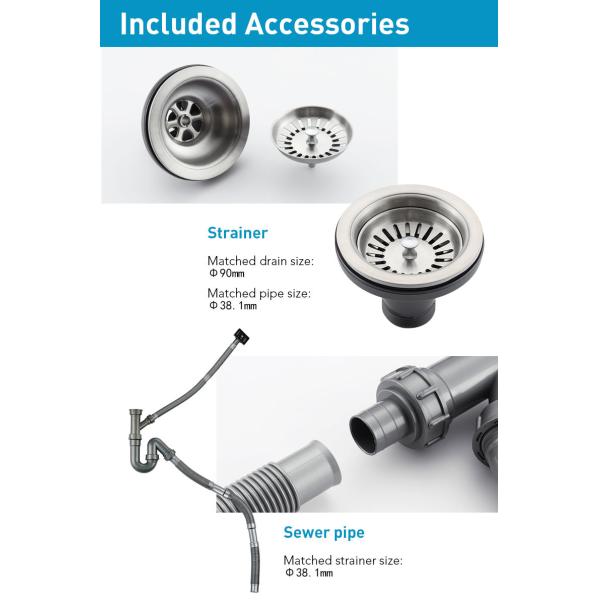 Undermount Stainless Steel 304 Kitchen Sink Single Bowl With Drainer And Sewer Pipe
